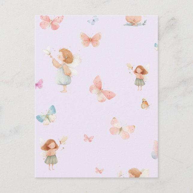 Pastel Fairy Pattern Cute Butterfly Nursery Design Postcard (Front)