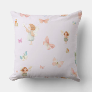 Pastel Fairy Pattern Cute Butterfly Nursery Design Throw Pillow