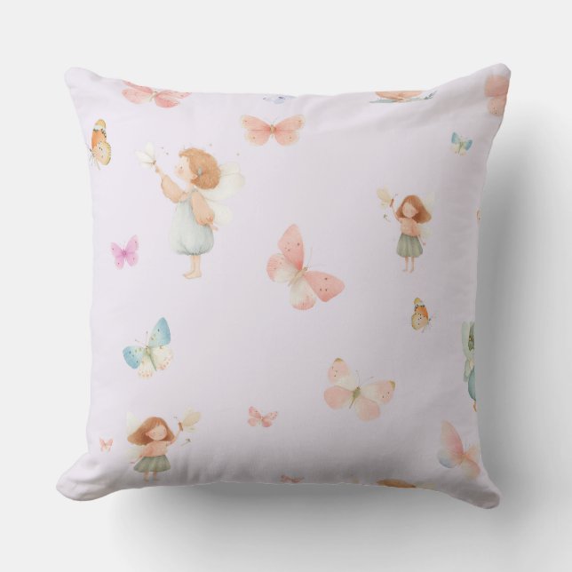 Pastel Fairy Pattern Cute Butterfly Nursery Design Throw Pillow (Front)
