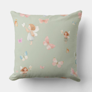 Pastel Fairy Pattern Cute Butterfly Nursery Design Throw Pillow