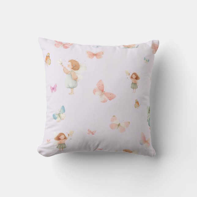 Pastel Fairy Pattern Cute Butterfly Nursery Design Throw Pillow (Front)