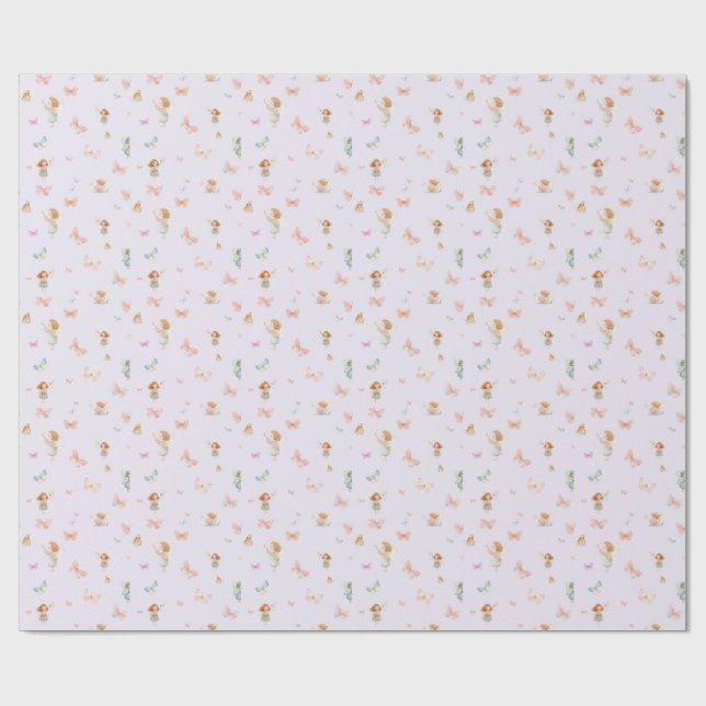 Pastel Fairy Pattern Cute Butterfly Nursery Design Wrapping Paper (Flat)