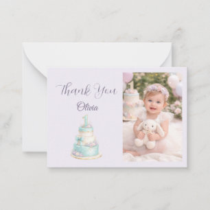 Pastel Fairytale First Birthday Photo Thank You Card