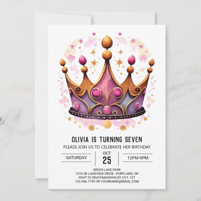 Pastel Fairytale Princess Crown Birthday Invitation (Front)