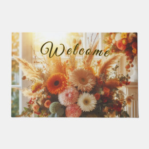 Pastel Fall Flowers Welcome Mat