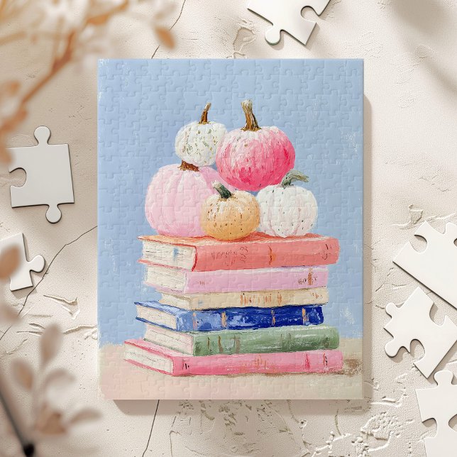 Pastel Fall Pumpkins on Books Wall Art Jigsaw Puzzle (Creator Uploaded)