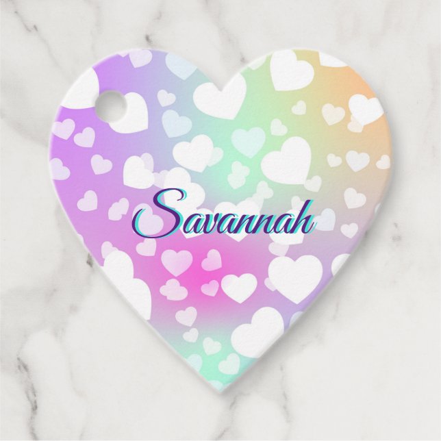 Pastel Falling Hearts Personalized      Favour Tags (Front)