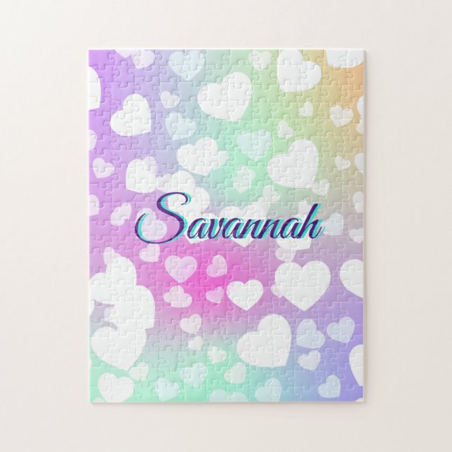 Pastel Falling Hearts Personalized    Jigsaw Puzzle (Vertical)