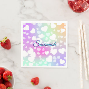 Pastel Falling Hearts Personalized Napkin
