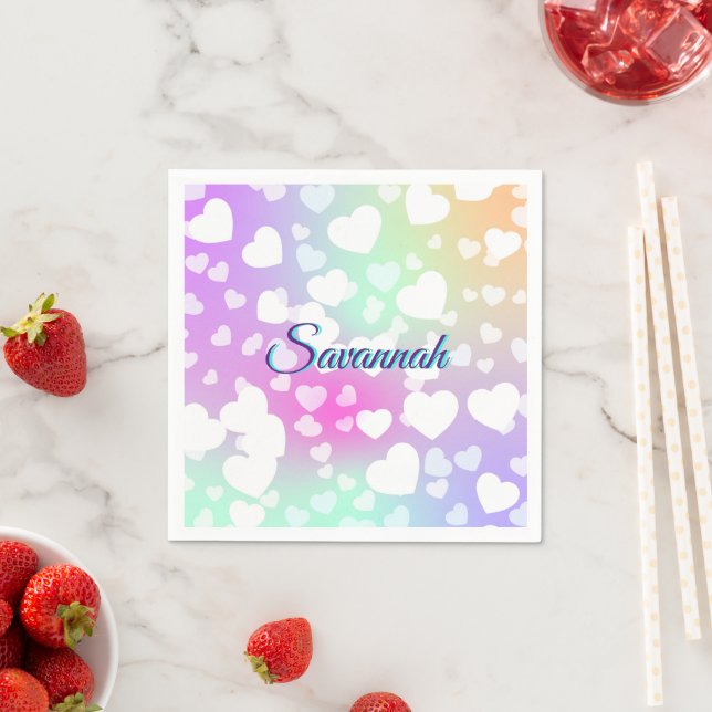 Pastel Falling Hearts Personalized    Napkin (Insitu)