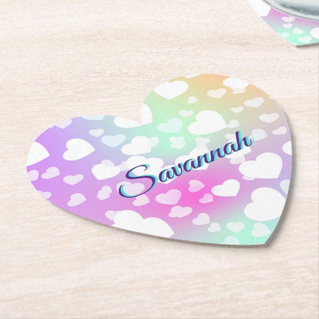 Pastel Falling Hearts Personalized      Paper Coaster (Angled)