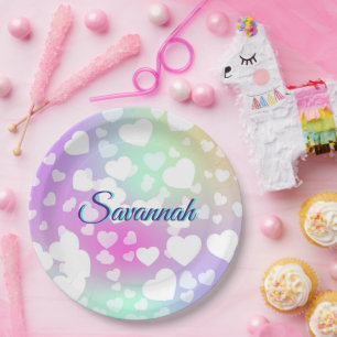 Pastel Falling Hearts Personalized      Paper Plate