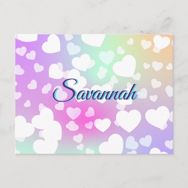 Pastel Falling Hearts Personalized  Postcard (Front)