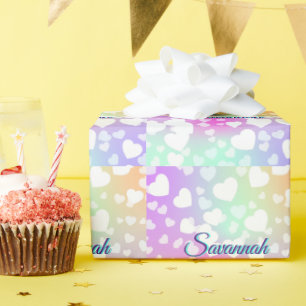 Pastel Falling Hearts Personalized    Wrapping Paper