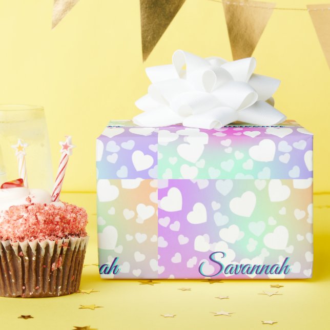 Pastel Falling Hearts Personalized    Wrapping Paper (Birthday Party)