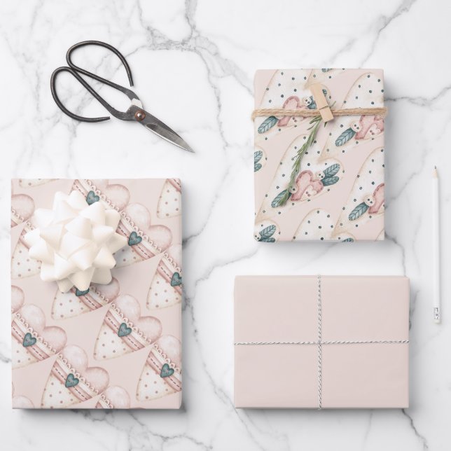 Pastel Fancy Hearts Valentines Wrapping Paper Sheet (Front)