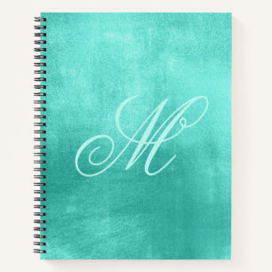 Pastel Fancy Monogram Shiny Turquoise Foil Notebook