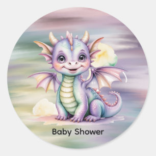 Pastel Fantasy Dragon Baby Shower Classic Round Sticker
