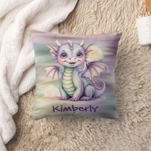 Pastel Fantasy Dragon Baby Shower Throw Pillow
