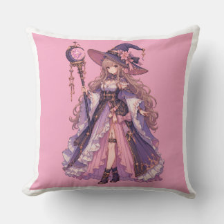 Pastel Fantasy Pixel Witch Girl Throw Pillow