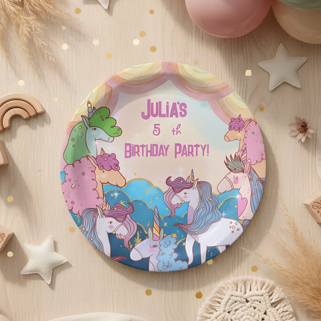 Pastel fantasy Unicorn Kids Birthday  Paper Plate (Creator Uploaded)