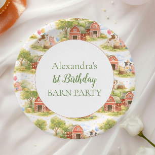 Pastel Farm Animals Barnyard 1st Birthday Paper Plate
