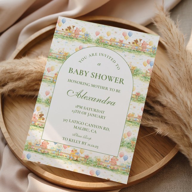 Pastel Farm Animals Garden Baby Shower Invitation (Creator Uploaded)