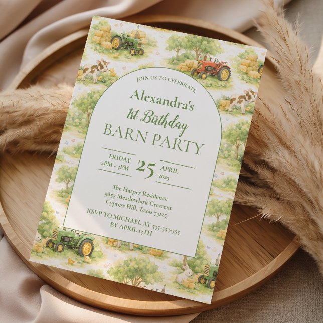 Pastel Farm Tractor Barnyard 1st Birthday Invitation (Creator Uploaded)