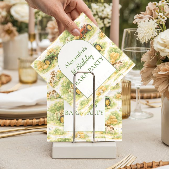 Pastel Farm Tractor Barnyard 1st Birthday Napkin (Creator Uploaded)