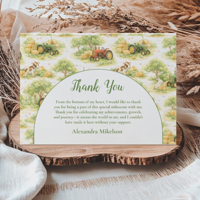 Pastel Farm Tractor Barnyard 1st Birthday Thank You Card (Creator Uploaded)