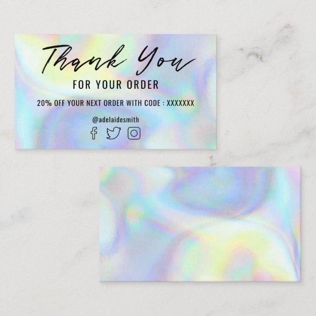 pastel faux holograph thank you business card (Front/Back)