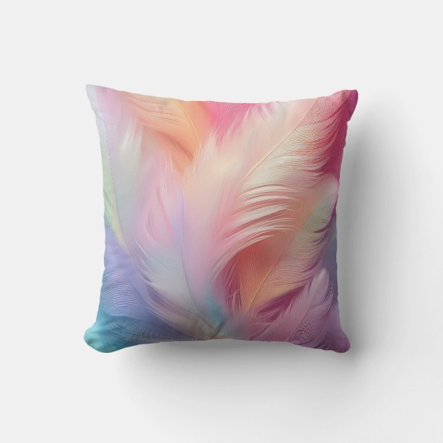 Pastel Feathers Throw Pillow (Front)