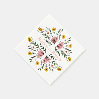 Pastel Feminine Floral Custom Name Elegant Napkin