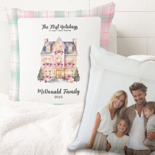 Pastel First Holidays In New Home Cottage Chic Throw Pillow
