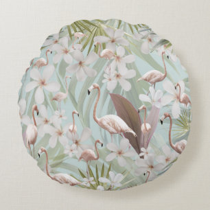 Pastel Flamingo Jungle Love #1 #tropical #wall Round Pillow