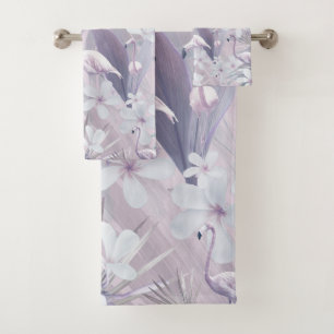 Pastel Flamingo Jungle Love 4 #art #tropical Bath Towel Set