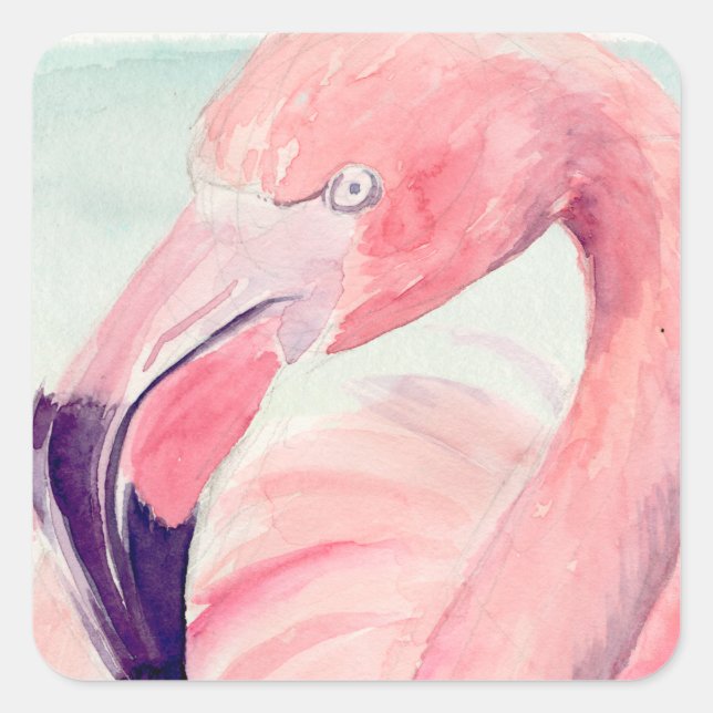 Pastel Flamingo Square Sticker (Front)