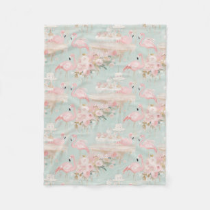 Pastel Flamingo Tea Party Pattern Fleece Blanket