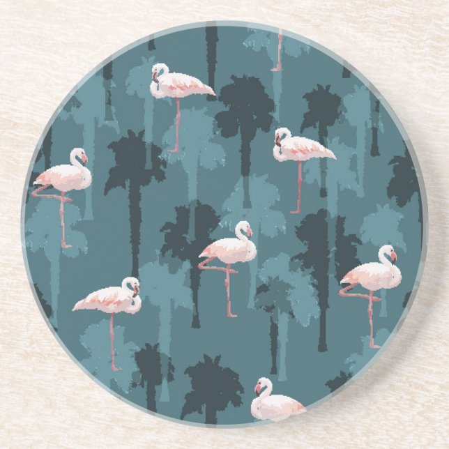 Pastel Flamingos On Teal Coaster (Front)