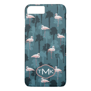 Pastel Flamingos On Teal   Monogram iPhone 8 Plus/7 Plus Case