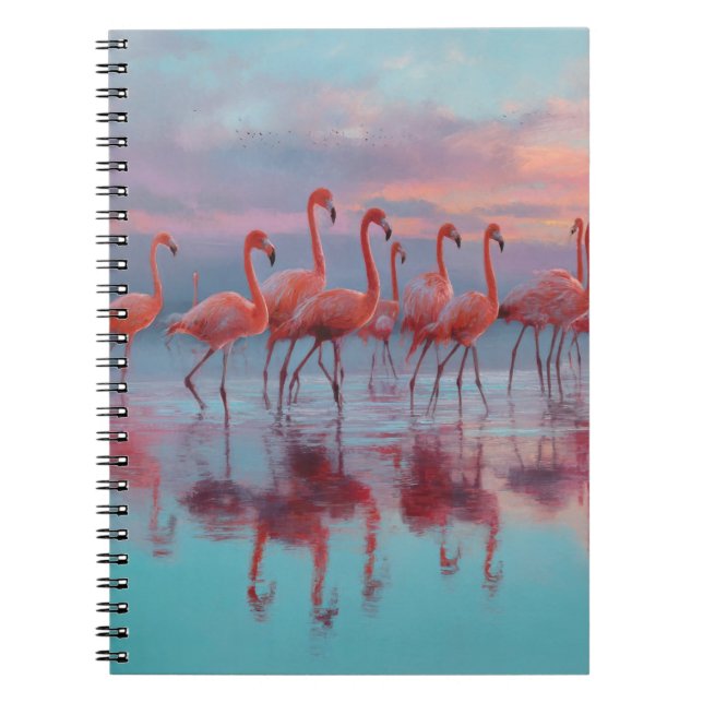 Pastel Flamingos Sunset Water Reflection Notebook (Front)