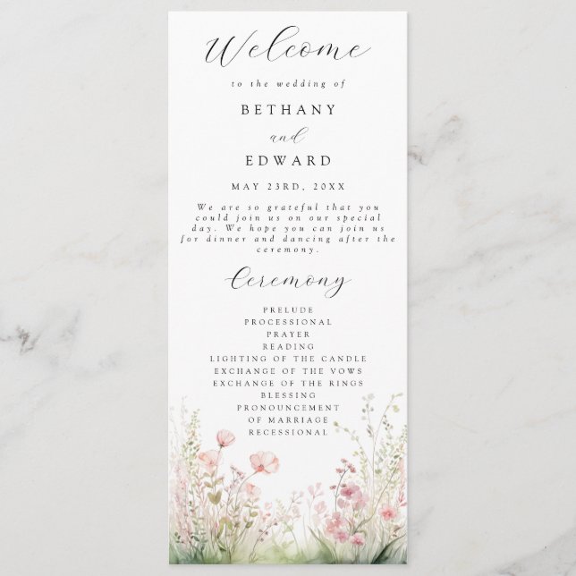 Pastel Fleur sauvage Wedding Programme (Devant)