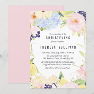 Pastel Fleurs de Printemps Christening Invitation