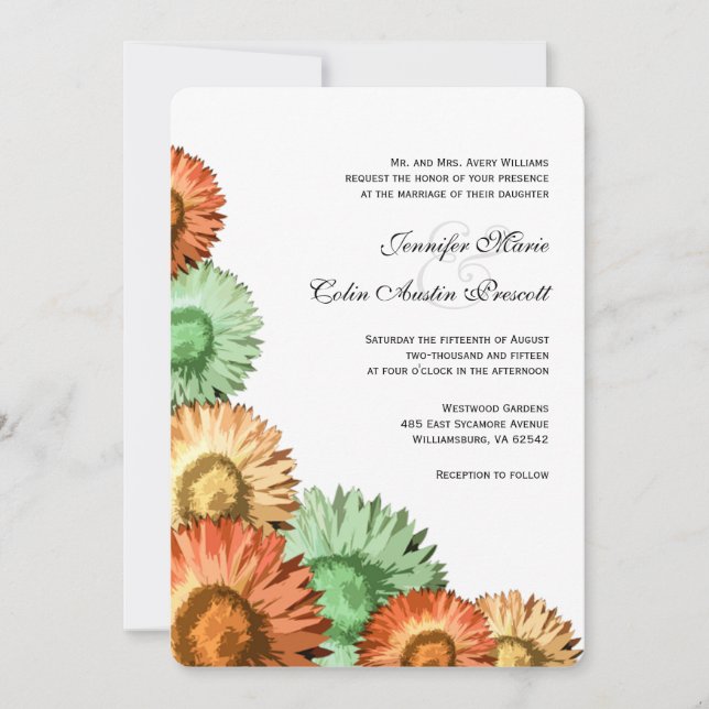 Pastel Fleurs Mint Coral Peach Faire-part de maria (Devant)