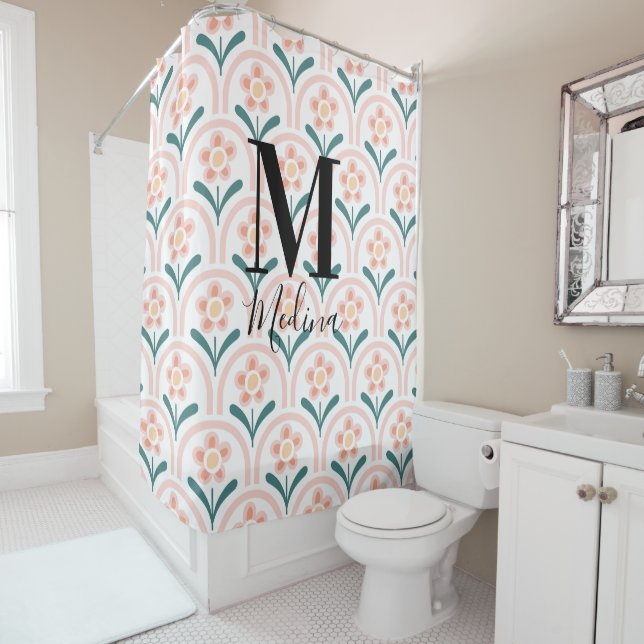 Pastel Flora Pattern Black Monogram Modern Script (In Situ)