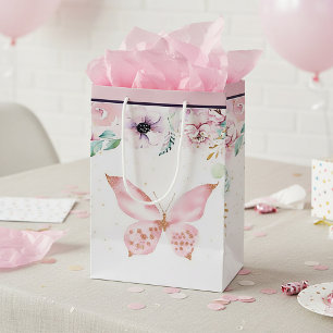 Pastel floral and butterfly medium gift bag