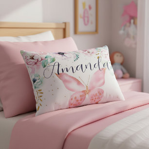 Pastel floral and butterfly personalized accent pillow