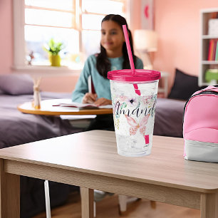 Pastel floral and butterfly personalized  acrylic tumbler