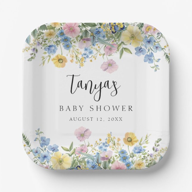 Pastel Floral Baby in Bloom Shower Paper Plate (Front)