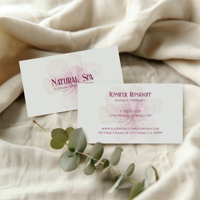 Pastel Floral Background Natural Spa Therapist Business Card (Creator Uploaded)